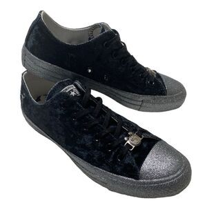 Converse CTAS OX x Miley Cyrus Women’s Black Velvet|Silver Glitter Sneakers Sz 9